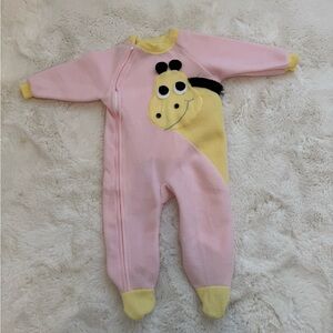 Vintage Baby Girl Pink Giraffe Fleece Footed Sleeper Soft Zip 1 Piece 18 months💛